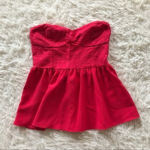 Red Aztec Print Strapless Top